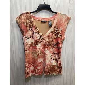 AXCESS Women's (Size XL) Short Sleeve V-Neck Lined Floral Shirt (3E)